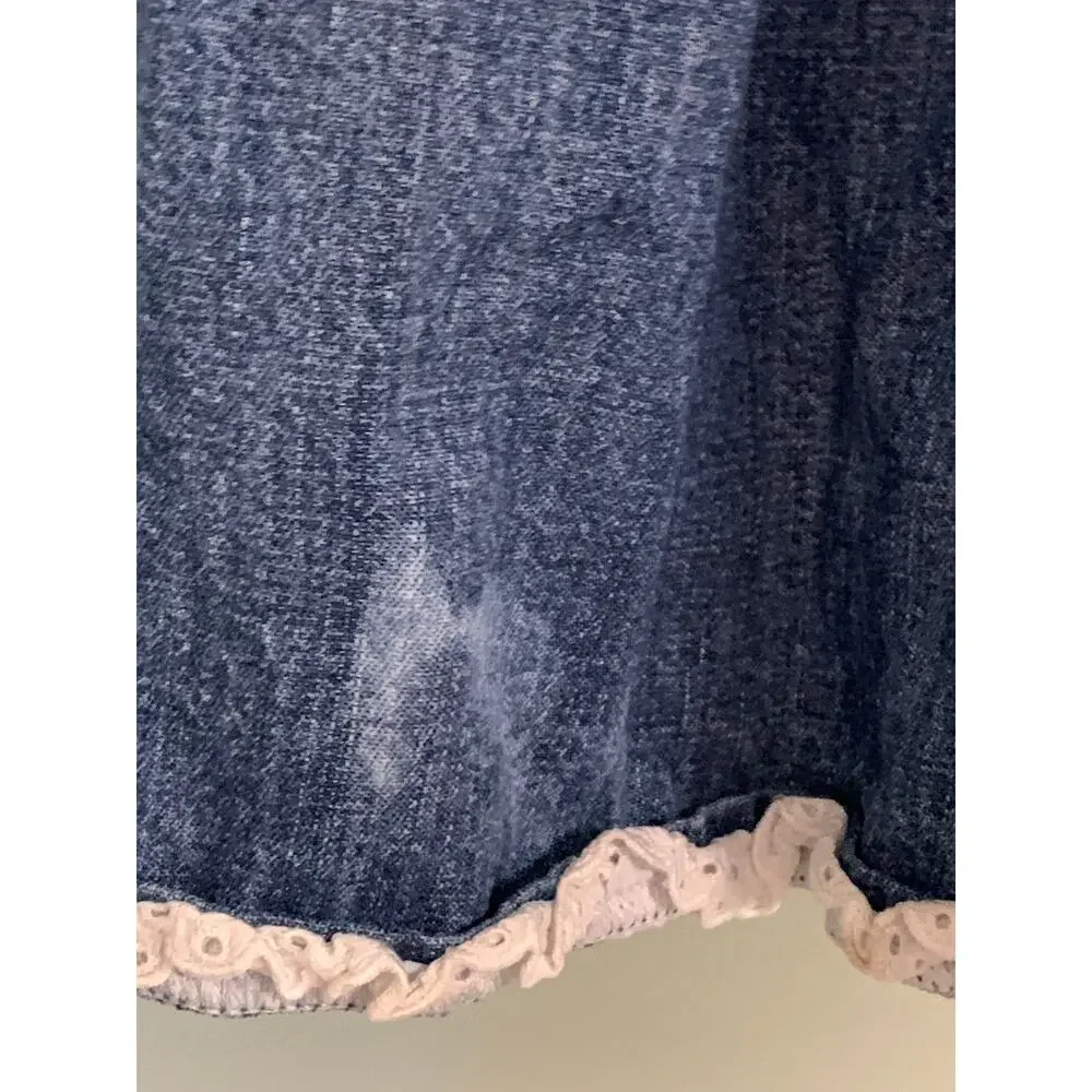 Gymboree Vintage Denim Jumper Dress Embroidered Floral Blue 12-18 Mos.